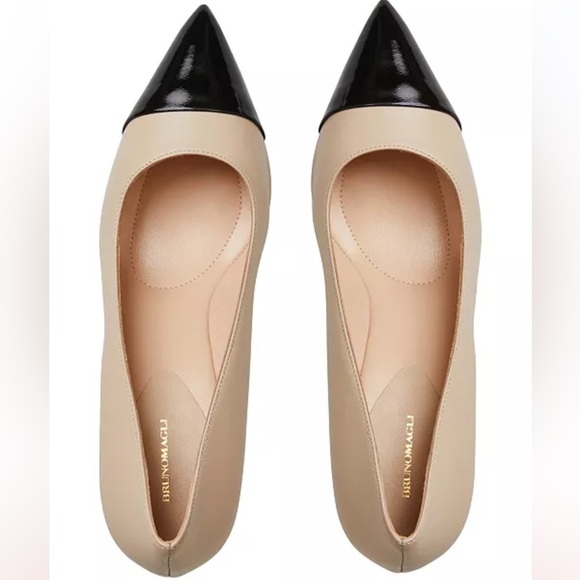 Bruno Magli Women's Tara Capped-Toe Pumps - Cream, Black Patent Elegant - Picture 7 of 9